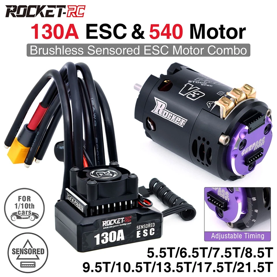 Rocket-RC 540 Brushless Sensored Motor 130A ESC Combo BEC 6V/5A für 1/10 RC Auto - Bild 1 von 4