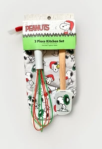 NUOVO Peanuts Snoopy immagini a tema natalizio set da cucina 3 pezzi ~ guanto/frusta/spatola - Foto 1 di 7