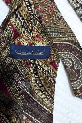 Corbata para hombre Oscar de La Renta 100 % seda vitral vintage negro dorado foulard Foto 1 de 2