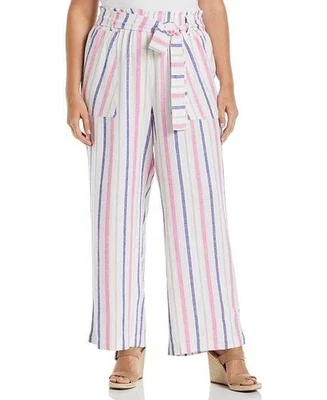 ELLA Rafaella Plus Size Stripe Wide Leg Paper Bag Pants – Size 3X – NWT - Image 1 of 4