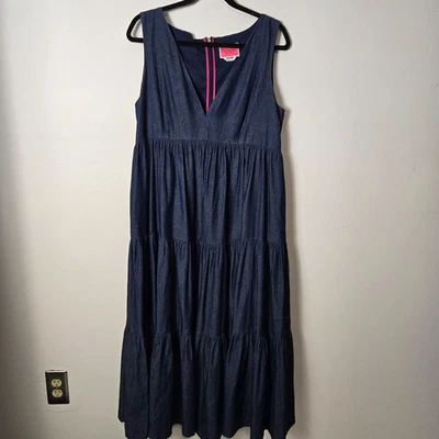 Vestido Kate Spade Talla 14 Cambray Denim Vineyard Midi Sin Mangas Cuello en V Foto 1 de 4