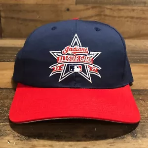 Vintage All Star Game Hat Snapback Baseball Cap Mens Blue Red 1997 Indians MLB - Picture 1 of 12