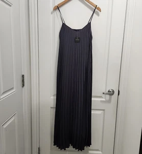 Vestido Club Monaco Mujer Maxi Tirantes Plisado Gris Carbón Nuevo Con Etiquetas Verano A Lin - Imagen 1 de 14