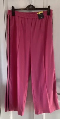 Marks and Spencer Wide Leg High Rise Joggers Trousers 18 Reg Pink Black Stripe - Image 1 of 4