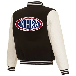 NHRA JH Design Two Hit Reversible Fleece Jacket with Faux Leather Sleeves  Black - Picture 1 of 6