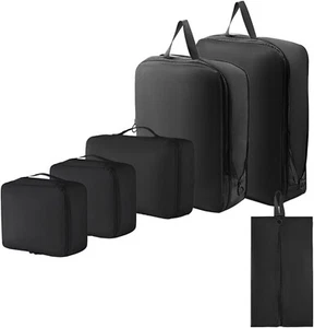 6 Stück Packwürfel Set, 2 Kompression + 4 Organisation, leicht, schwarz - Bild 1 von 8