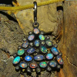 Colgante de plata de ley 925 con diamantes de ópalo de fuego Welo etíope natural - Imagen 1 de 3