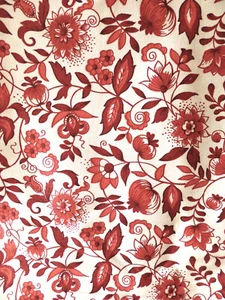 Vintage Waverly Bonded Fabric 3.5 yds Red "Meissen" Floral Collection 1950s - Picture 1 of 9