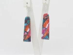 Native American Navajo Handmade Dahlia Slab Dangle Earrings - Picture 1 of 8