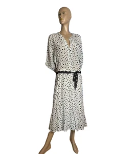 Seide Hemdblusenkleid weiß schwarz polka dots Krepp Gürtel 50er vintage 38 40 - Bild 1 von 9