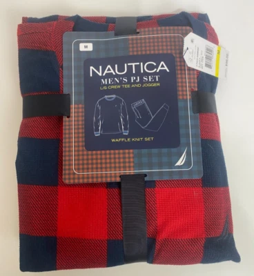 Juego de regalo de pijama térmico tejido gofre Nautica $98 para hombre, rojo y azul, talla mediana Foto 1 de 4