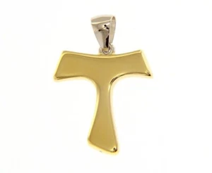 CIONDOLO CROCE IN ORO GIALLO E BIANCO 18K, TAU, FRANCESCANA, LUNGHEZZA 22 MM - Foto 1 di 7