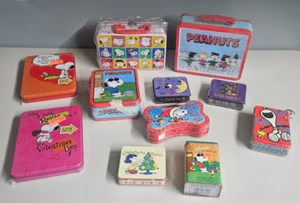 Vintage Set of 11 Snoopy and Friends Tin Lunch Boxes and Mini Tins - Picture 1 of 3