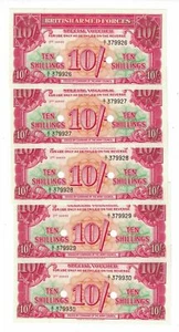 ** 1956 UNITED KINGDOM B.A.F 10 SHILLINGS P#M28B GEM CONSEC. # / 1 SINGLE NOTE * - Picture 1 of 2
