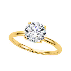 10K Solid Gold 1.50 carat Moissanite Round White Diamond Engagement Womens Ring