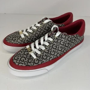 Guess  GGMeekie Designer Flats Lace-Up Taupe and Red Sneakers Womens Size 11M - Picture 1 of 9