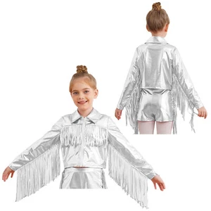 Kids Girls Jacket School Tops Collar Coats Holiday Sweatshirt Shiny Blouse Jazz - Picture 1 of 60