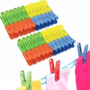 30 Pcs Plastic Laundry Clothes Pins 4 Colors Hanging Drying Long Pegs Clips New - Picture 1 of 6