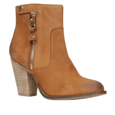 Aldo Olenalla Camel Banana Tan Suede Leather Zip Chunky Western Boho Ankle Boots - Image 1 of 4