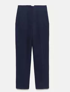 Zara Womens Dress Pants Size M Blue Straight Leg High Waist Trouser 1478/062 NWT - Picture 1 of 19