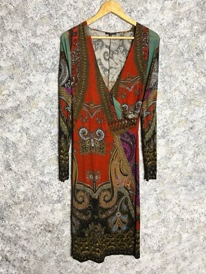 Vestido De Colección ETRO Milano Multicolor Estampado Floral Manga Larga Lana Para Mujer 42 Foto 1 de 4