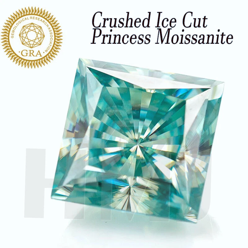 Aqua Blue Princess Crush Ice Cut Moissanite Loose Stone Gemstone VVS1 With GRA - Image 1 of 4