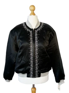 AUGUST SEIDE schwarz Perlen silber Rippborte Langarm Bomberjacke Oversize S - Bild 1 von 14
