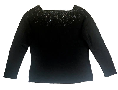 Black Beaded Sequin All Silk Sweater 3/4 Sleeve Women’s M Joseph A. - Image 1 of 4