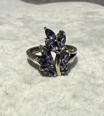 .925 Sterling Silver & Iolite  Ring Size 7 3/4 Vintage - Image 1 of 4