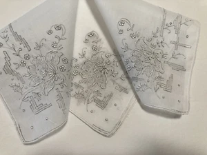 Vintage Hanky Appenzell White Elaborate Embroidery Wedding Bridal Rose - Picture 1 of 9