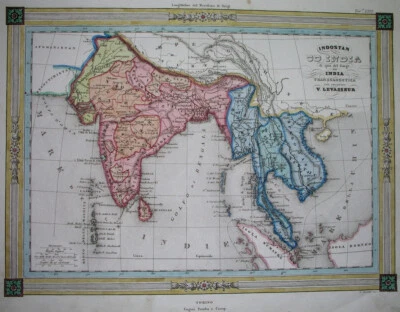 MAPA ORIGINAL ITALIANO 1843 ASIA MALASIA TAILANDIA INDIA SIKHS CEILÁN VIETNAM LAOS Foto 1 de 4