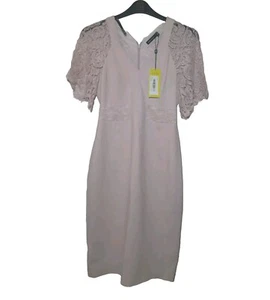Karen Millen Womens Dress Pink Blush Lace Sleeve Size 10 Textured Party Ladies - Picture 1 of 10