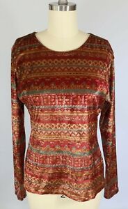 THE LIMITED Size M Vintage 90s Earthtone Southwestern Velour Pullover Knit Top