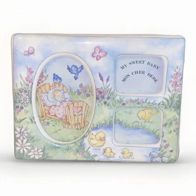 Marco de fotos de porcelana unisex para bebé 3 patos mariposas flores Foto 1 de 4