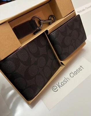 Coach Mens Wallet Boxed 3 In 1 Wallet Gift Set In Signature Canvas - Image 1 of 4