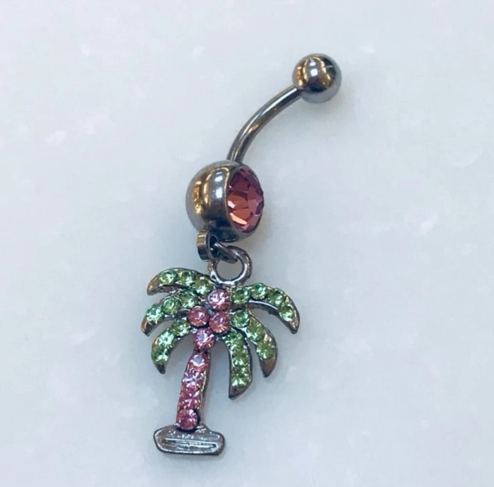 Anillo ombligo colgante rosa palmera calibre 14 acero quirúrgico nuevo anillo ombligo Foto 1 de 1