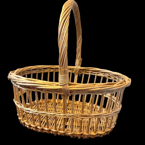 Vintage Large Woven Wicker Rattan Oval Picnic Basket Gathering Handle Farmhouse Cover