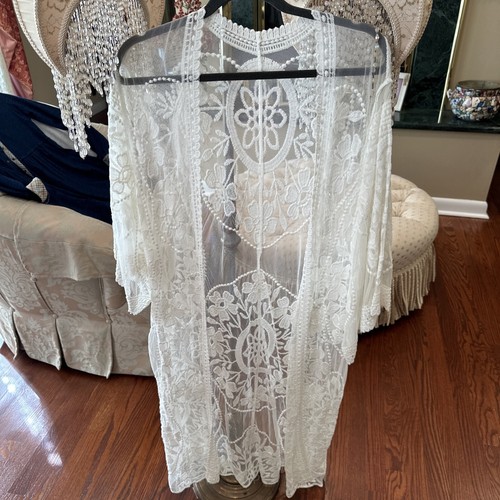 OFF WHITE Spolverino in pizzo per spiaggia o tutti i giorni taglia regolare bianco sporco