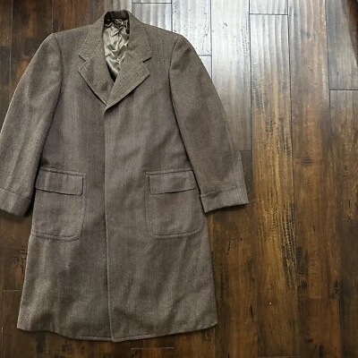 VTG 1960s Barron Anderson Herringbone Wool Overcoat USA Rockabilly 60s Lined - Image 1 of 4