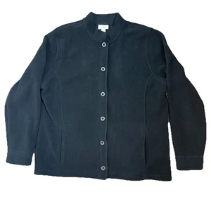 LL Bean Womens Long Sleeve Fleece Button Up Black Womens Size XL - Picture 1 of 10