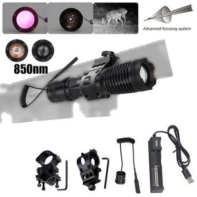 IR Taschenlampe 850nm Infrarot Strahler Nachtsicht Jagd Licht Zoombar NEU Kit - Bild 1 von 4