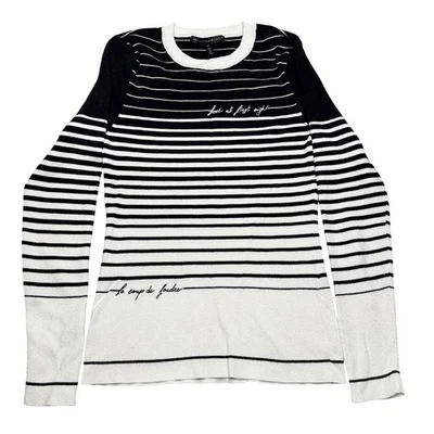 White House Black Market Striped Crew Neck Sweater Love at First Sight sz M FLAW - Image 1 of 4