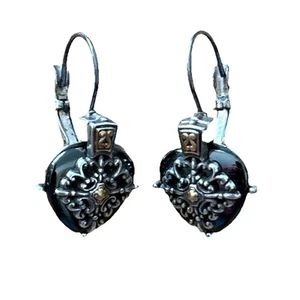Brighton Heart Leverback Earrings Silver Tone Etched Scroll Design Romantic - Picture 1 of 5