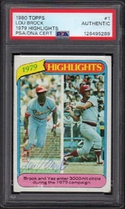 Lou Brock Topps 1980 1979 Highlights Firmado Personalmente Calificado PSA/DNA Auténtico - Imagen 1 de 2