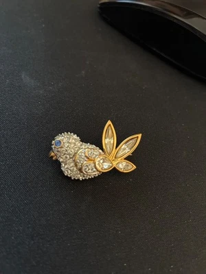 PIN BROCHE OJO SWAROVSKI CISNE PÁJARO DORADO PAVÉ TRANSPARENTE CRISTAL ESTRÁS AZUL UE Foto 1 de 2