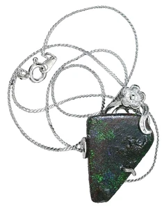 Wirewrapped Australian Fairy Opal Crystal Silver Color 1 1/2" Pendant 17" Chain - Picture 1 of 1