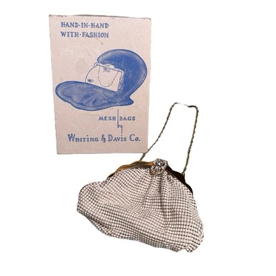 NOS w/Box Antique Whiting & Davis White Mesh Ladies Purse 1930's DECO - Image 1 of 4