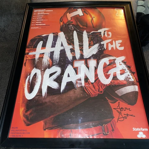 Framed Fighting Illini 2017 Autographed Lovie Smith Poster Cover