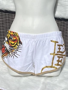 Ed Hardy Retro Shorts Gr. Medium Sommer kurze Shorts "Tiger" weiß & gold Logo - Bild 1 von 9