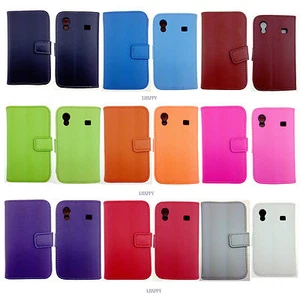 Luxury REAL LEATHER WALLET STAND CASE FOR SAMSUNG GALAXY ACE S5830 UK SELLER - Picture 1 of 22